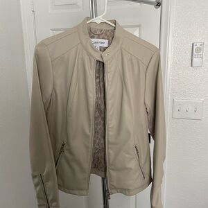 Calvin Klein Women's Cream Leather Jacket